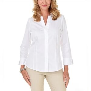 FOXCROFT  Women's White Cotton Non-Iron Fitted Fit Button Down Shirt 18